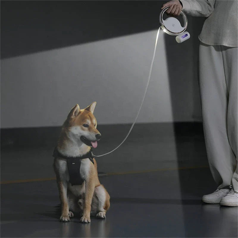 3m retractable dog leash with flashlight and garbage bag holder for convenient and safe dog walking