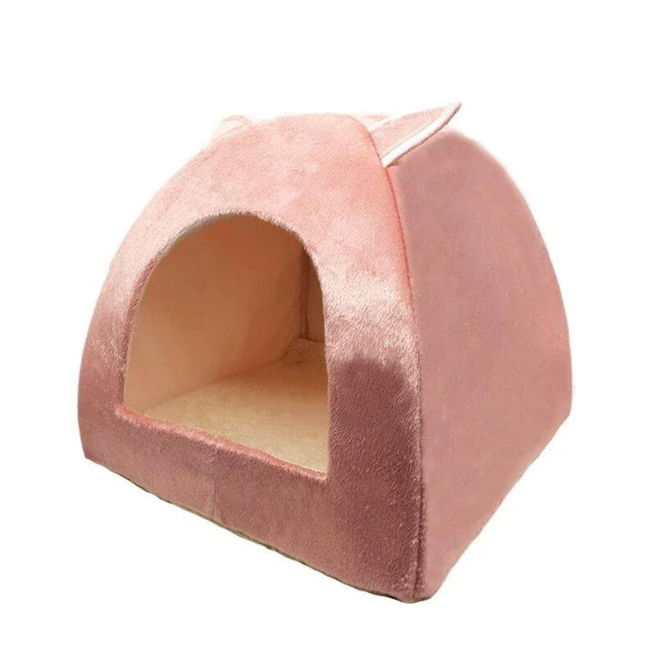 Cosy and foldable cat bed with interactive ball toy, available in a range of stylish colours to match your home decor