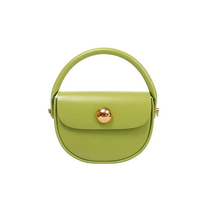 Luxury Fashion Round Handbag in Green with Crescent Shape and Ball-Inlaid Hardware