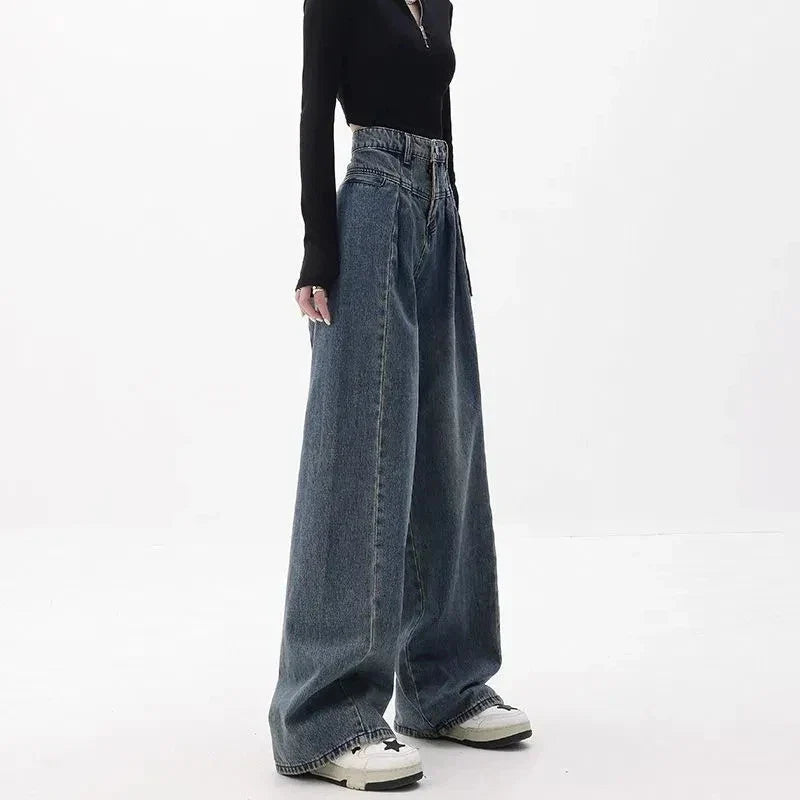 Stylish and comfortable wide-leg denim jeans with high-waist design, perfect for Kiwi casual wear