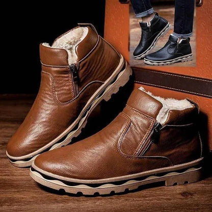 Stylish men's casual Martin boots with a round toe, car stitch pattern, and rubber sole for outdoor adventures in New Zealand