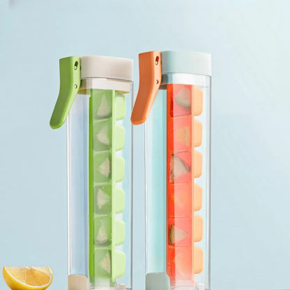 One-hand press ice cube maker with storage box, made of food-grade materials for effortless ice making