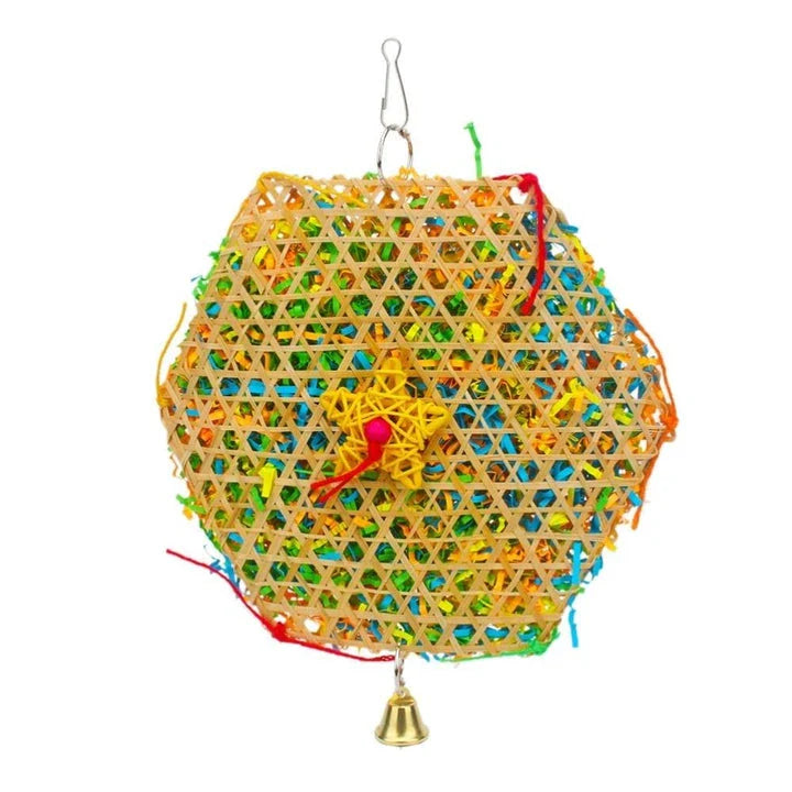 Trendha's eco-friendly, straw-based hanging toy designed to engage and entertain parrots with safe, natural play.