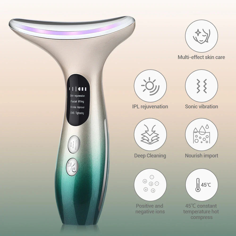 EMS Neck and Face Firming Device with micro-current, light therapy, and sonic vibration for youthful, radiant skin