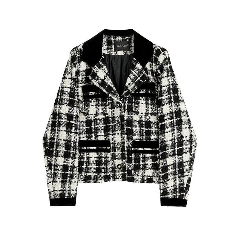 Shopfluxpro NZ Stylish Plaid Woollen Women's Short Jacket for Kiwi Winters