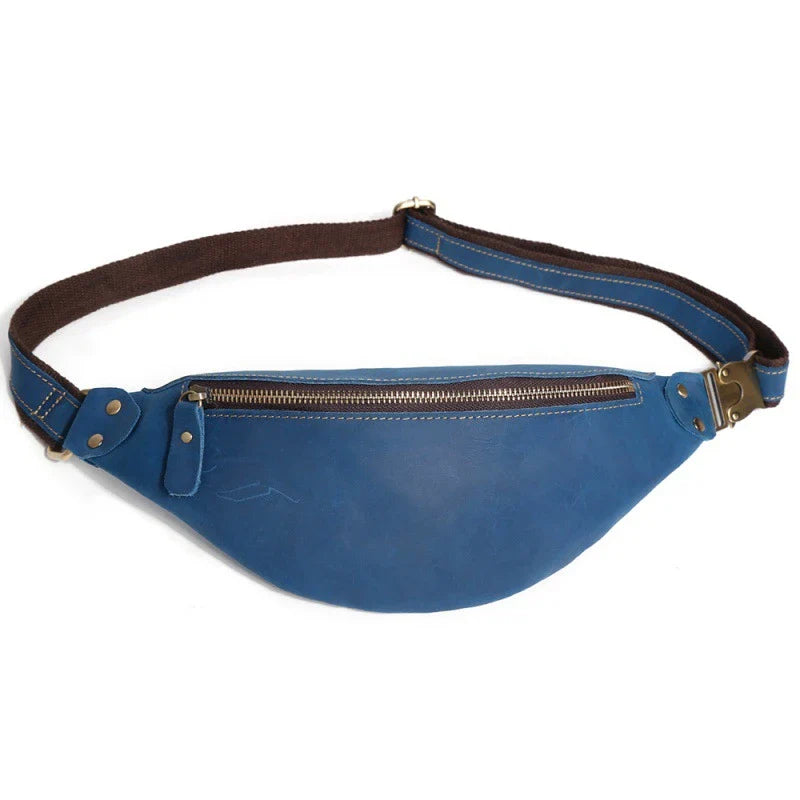 Durable vintage-inspired cowhide crossbody bag with single adjustable shoulder strap, roomy interior, and secure zipper closure