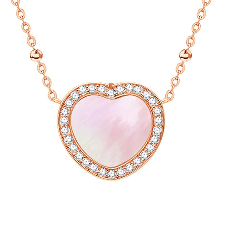 Premium 925 silver NFC-enabled love pendant necklace with zircon detailing and adjustable chain in rose gold or ice silver finish