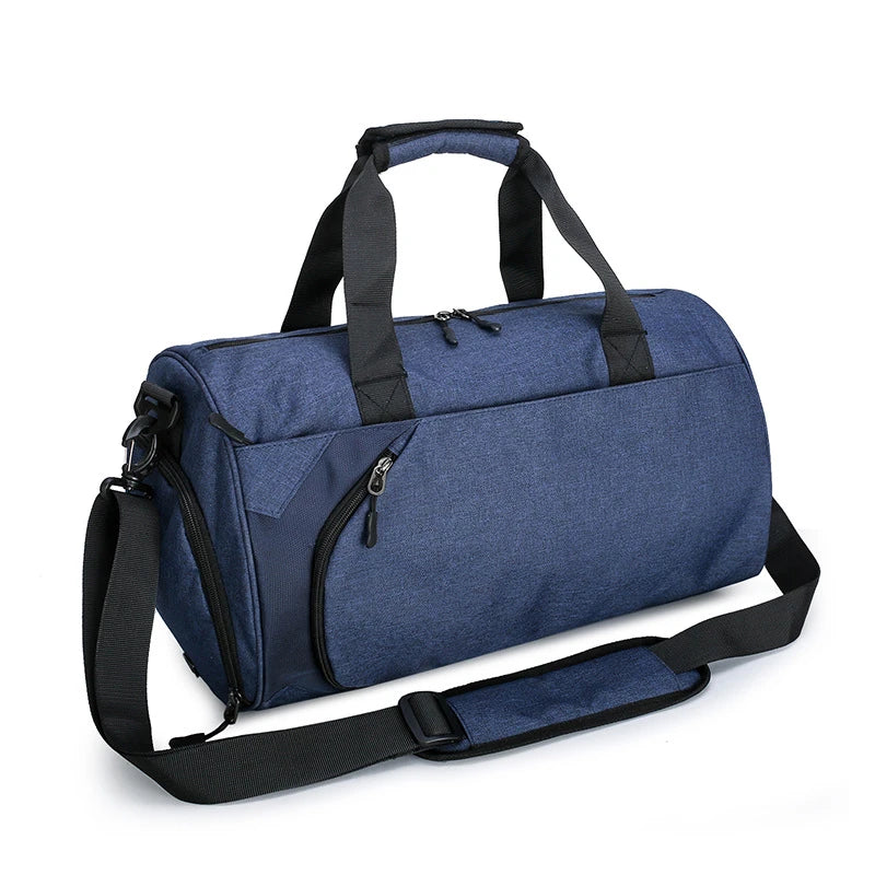 Versatile fitness bag with dry and wet compartments in classic Kiwi colours - red, blue, black, and dark grey