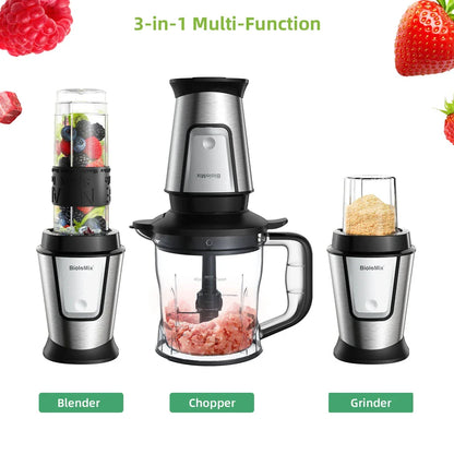 Versatile 3-in-1 Food Processor with Blender, Chopper, and Grinder Attachments