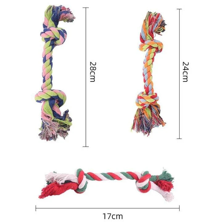 Colorful cotton rope toy for dogs in various sizes, designed for play and exercise for Kiwi canines