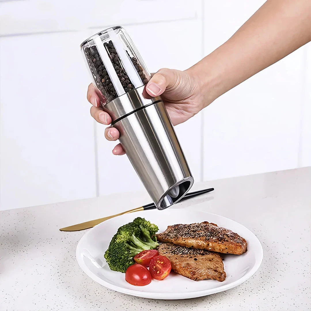 Eco-Friendly Electric Salt and Pepper Grinder with Gravity-Sensing Technology, Adjustable Grind, and LED Light