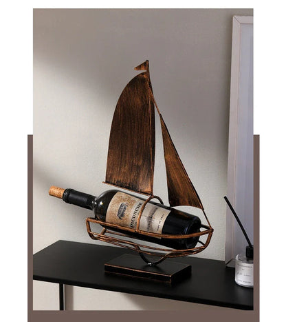 Stylish iron sailboat-shaped wine rack, a modern and nautical decor piece for Kiwi homes