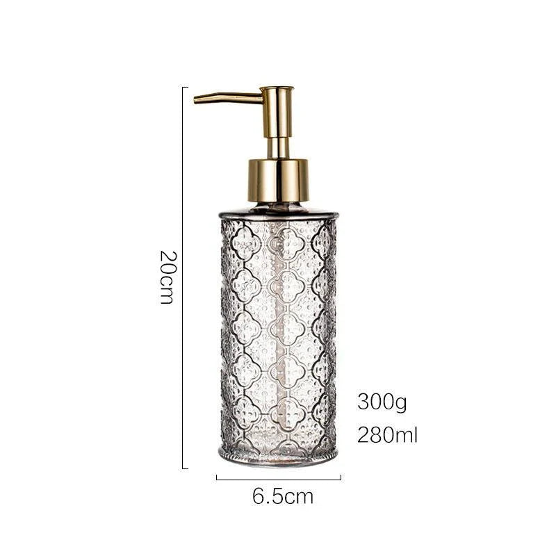 Elegant 280ml glass soap dispenser in pink and clear color options for bathroom and kitchen use