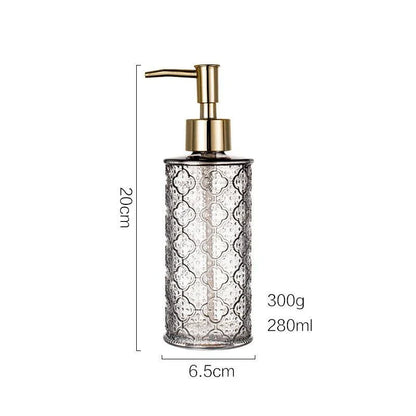 Elegant 280ml glass soap dispenser in pink and clear color options for bathroom and kitchen use