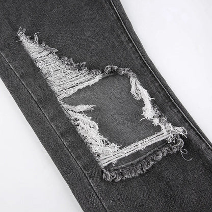 Fashion jeans with irregular pockets in a grey color, a unique and stylish Kiwi-inspired design from Trendha.