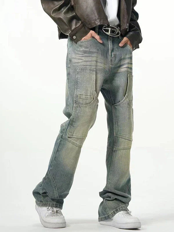 Relaxed, straight leg casual denim jeans with a distressed finish, made from premium New Zealand cotton