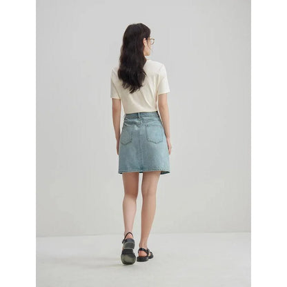 Chic high-waisted denim skirt with a flattering A-line silhouette, perfect for Kiwi summer days