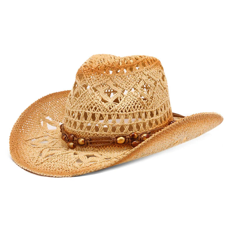 Breathable Western Cowboy Hat made of lightweight straw with a conical crown, perfect for staying cool and stylish in the Kiwi sun