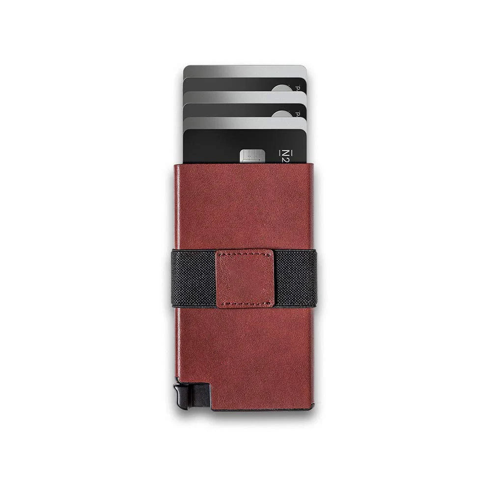 Premium genuine leather anti-theft card case with integrated brush, available in a range of classic Kiwi-friendly colours
