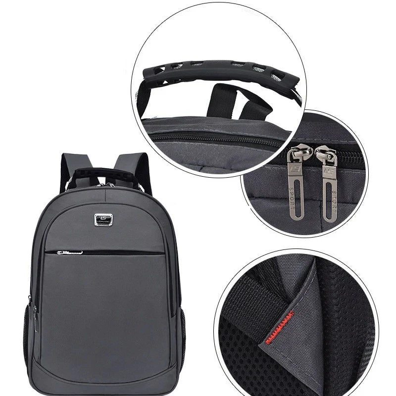 Spacious USB backpack with Oxford cloth and polyester construction, suitable for school, travel, and outdoor adventures