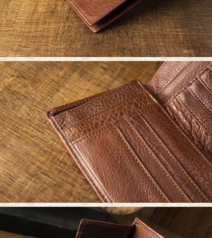 Men's Handmade Premium Leather Wallet with Vertical Design in Black or Brown