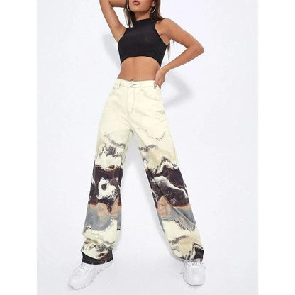 Stylish tie-dye wide-leg high-waist jeans designed for the modern Kiwi woman