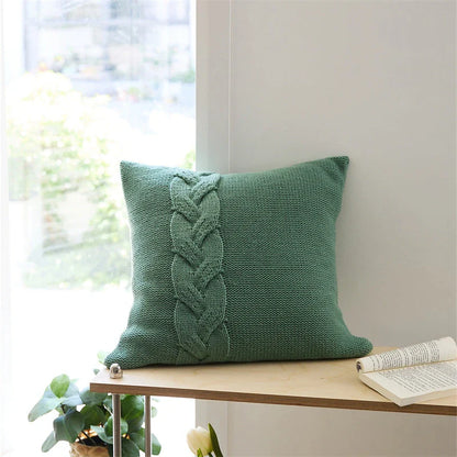 Soft, fluffy acrylic knitted pillow case with unique Nordic twist design in four colour options