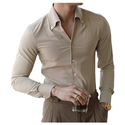 A stylish and versatile Italian-collared shirt for young New Zealand men, made from high-quality polyester fabric.