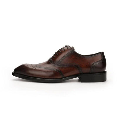 Stylish men's leather dress shoes with engraved pattern and retro-inspired square toe design