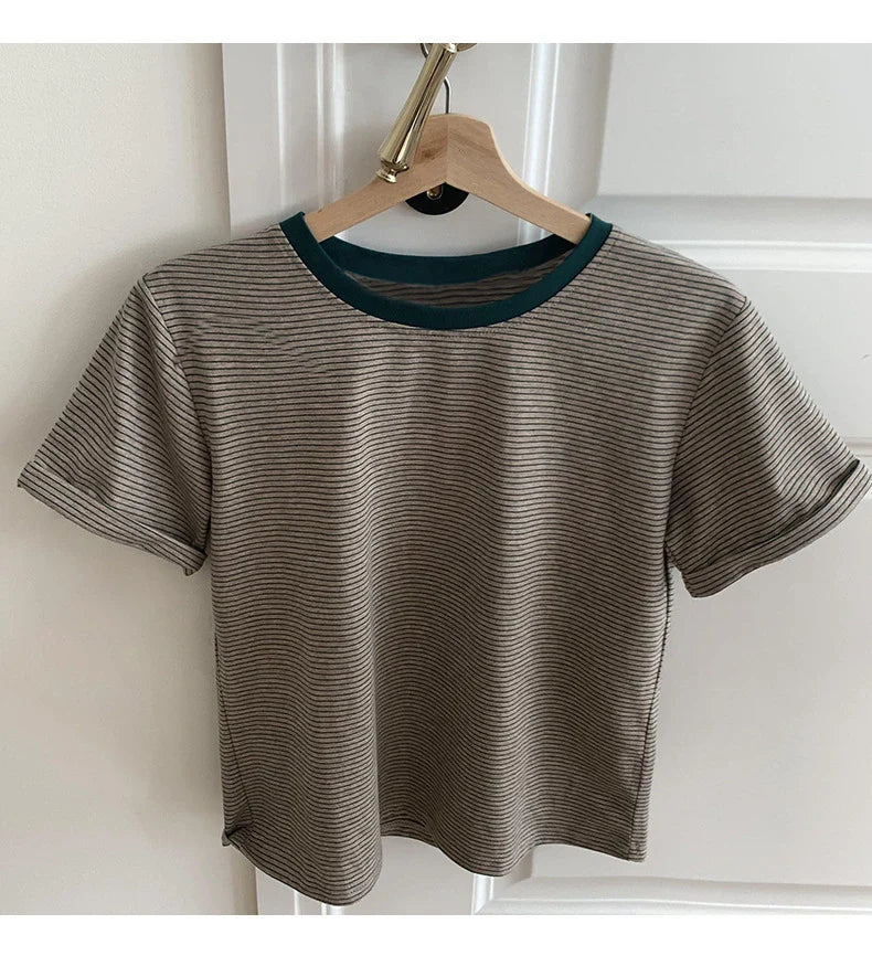 Stylish Kiwi Pullover - Soft, Breathable Cotton Turtleneck Shirt with Striped Pattern