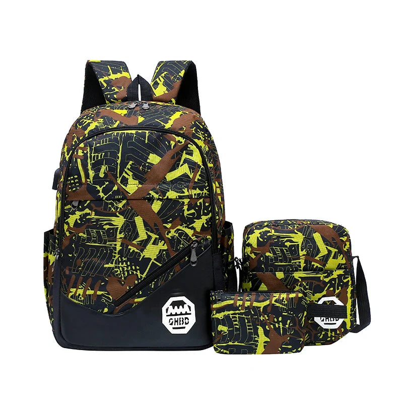 Flower-patterned nylon backpack with zipper opening and roomy interior, perfect for Kiwi students