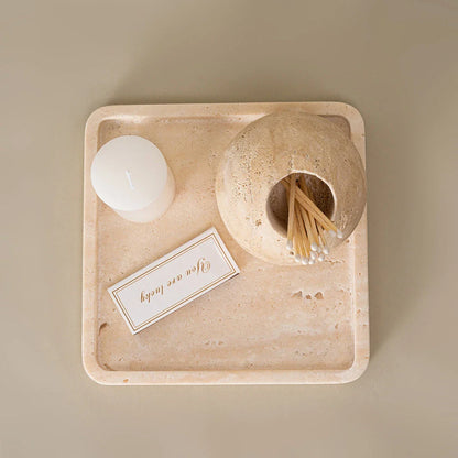 Elegant beige travertine stone match holder and toothpick jar with a vintage-inspired design, perfect for adding timeless charm to Kiwi homes.