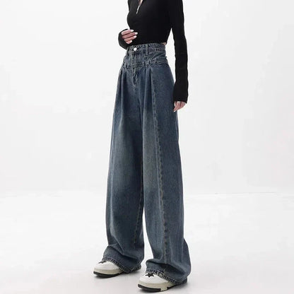 Stylish and comfortable wide-leg denim jeans with high-waist design, perfect for Kiwi casual wear