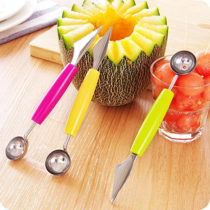 Set of stainless steel fruit carving tools with ergonomic handles for precise and creative fruit sculpting