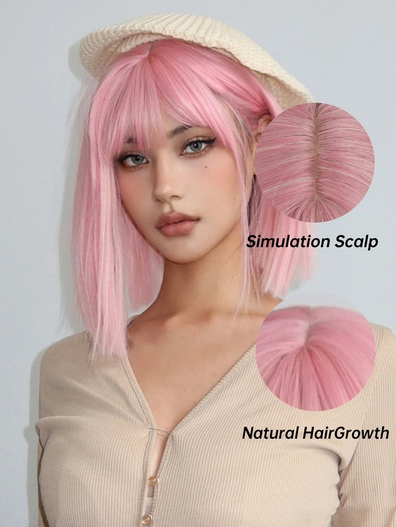 Qi Liu Hai Short Straight Hair High Temperature Full Headpiece Wig - Versatile and Heat-Resistant Accessory for Kiwis