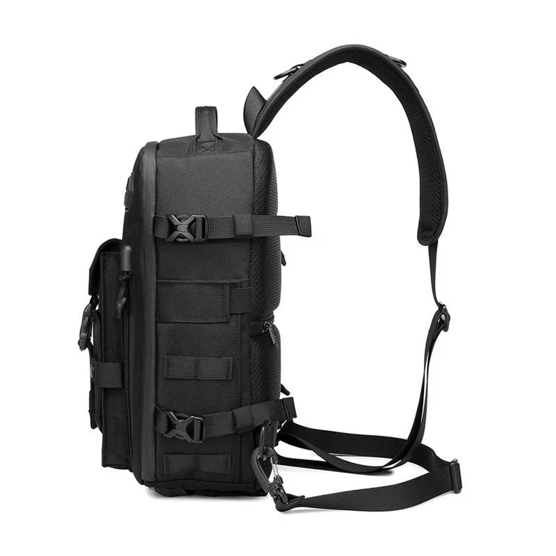 A rugged, waterproof crossbody bag with an adjustable, telescopic design for active Kiwi men