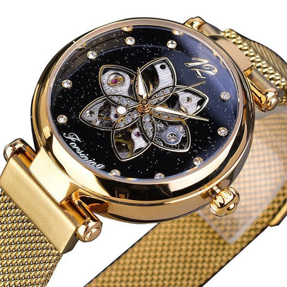 Casual Mesh Belt Automatic Mechanical Watch with Alloy Case and Adjustable Mesh Band