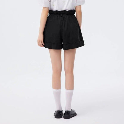 A pair of high-waisted, loose A-line casual shorts in a black colour, featuring a comfortable and flattering design for Kiwi women.