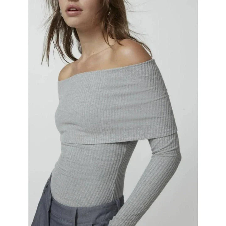 Elegant and comfortable merino wool knit sweater in a timeless design with an off-the-shoulder cut