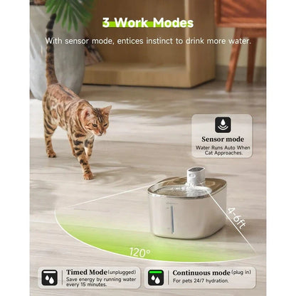 Wireless Stainless Steel Pet Water Fountain with Smart Sensor for Convenient Hydration