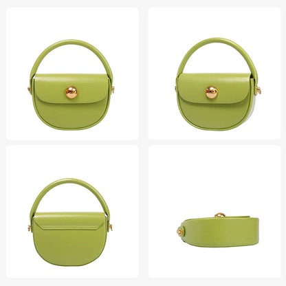 Luxury Fashion Round Handbag in Green with Crescent Shape and Ball-Inlaid Hardware