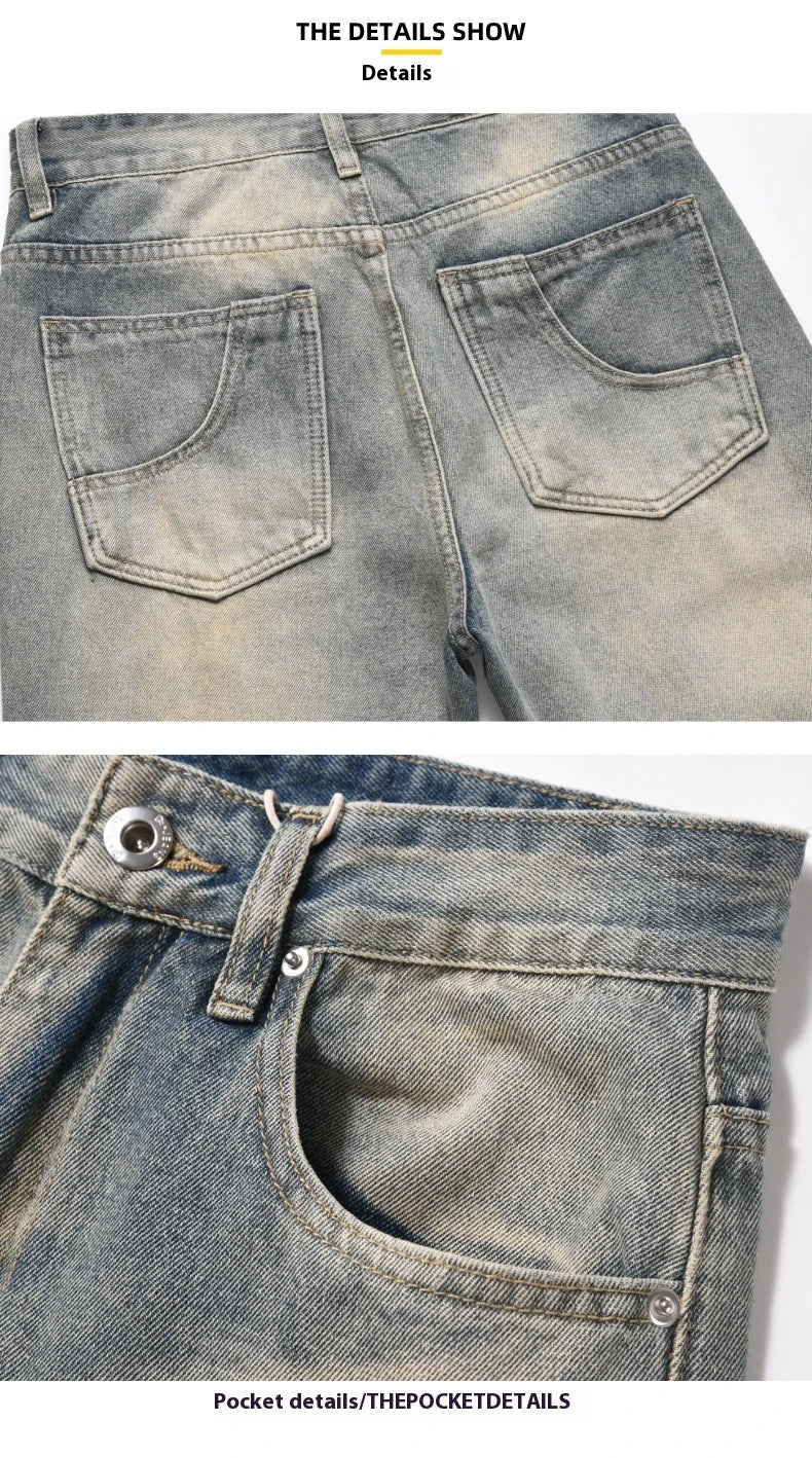 Relaxed, straight leg casual denim jeans with a distressed finish, made from premium New Zealand cotton