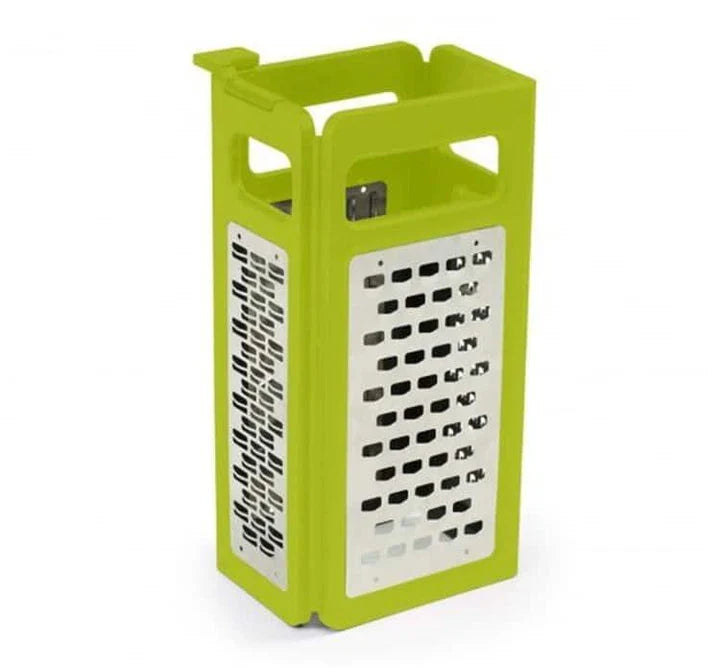 A premium 4-in-1 stainless steel kitchen grater with a versatile design for grating, slicing, shredding, and julienning ingredients for Kiwi cooking and baking.