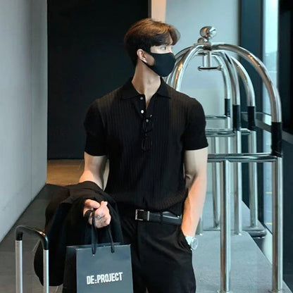 Stylish polo shirt with Korean-inspired design, made of soft cotton-blend fabric for all-day comfort and breathability