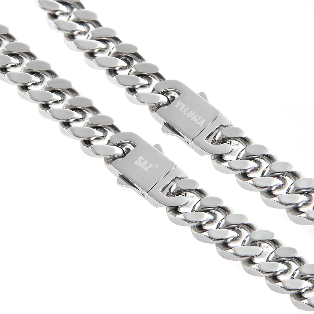 Stylish titanium steel bracelet with Cuban-inspired design, adjustable length, and polished finish.