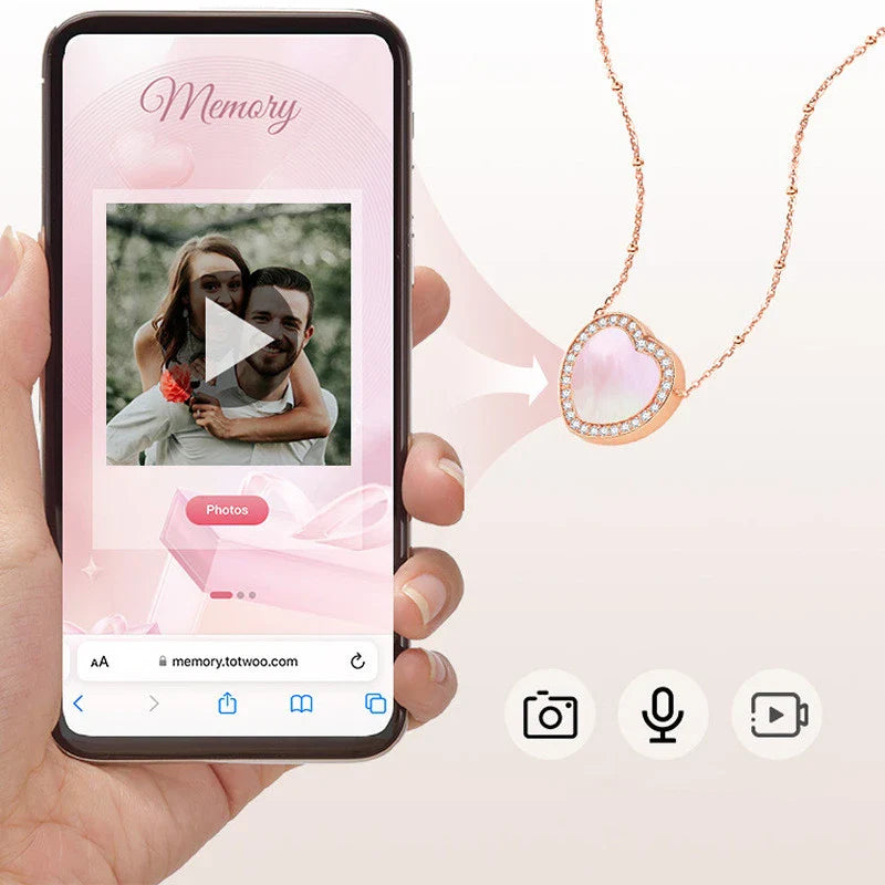 Premium 925 silver NFC-enabled love pendant necklace with zircon detailing and adjustable chain in rose gold or ice silver finish