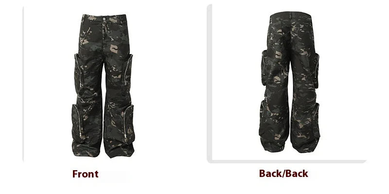 Amekaji-style workwear trousers in camouflage print with multi-pocket design, suitable for a variety of activities in the New Zealand lifestyle
