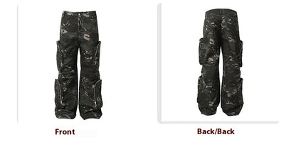 Amekaji-style workwear trousers in camouflage print with multi-pocket design, suitable for a variety of activities in the New Zealand lifestyle