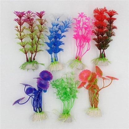 Multicoloured artificial aquarium plants in various types and sizes, perfect for enhancing the beauty of Kiwi fish tanks