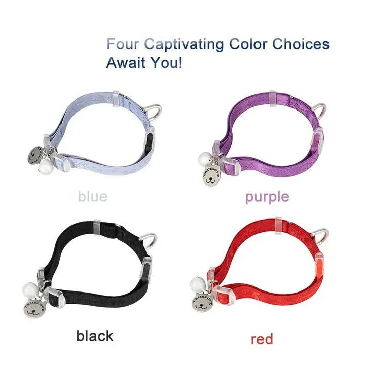 Adjustable cat and small dog collar in various Kiwi-inspired colours, including black, blue, and purple